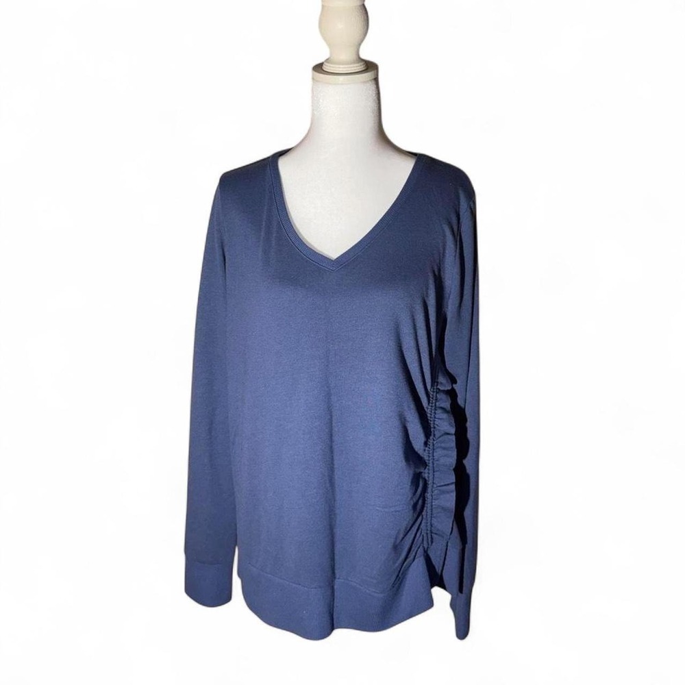 Simply Vera Wang Blue Ruched Long Sleeve Top Size M